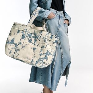 Zara tie dye acid wash denim maxi tote bag NWT